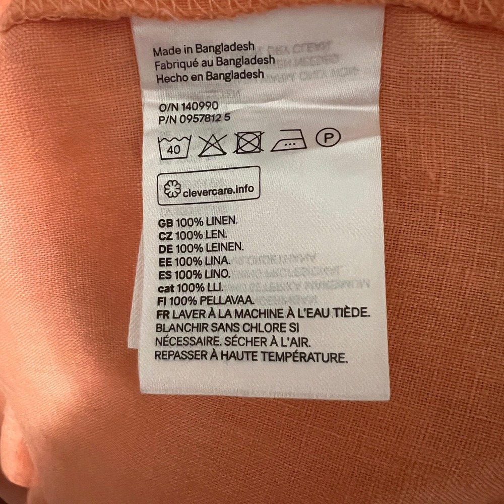 H&M Linen Button Down Shirt‎ Mens Medium Coral Long Sleeve Casual Relaxed Fit - Picture 4 of 5